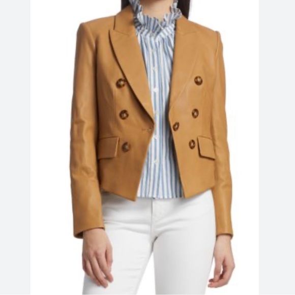 Joie Tan Double-Breasted Blazer Classic Suit Jacket - Picture 12 of 13